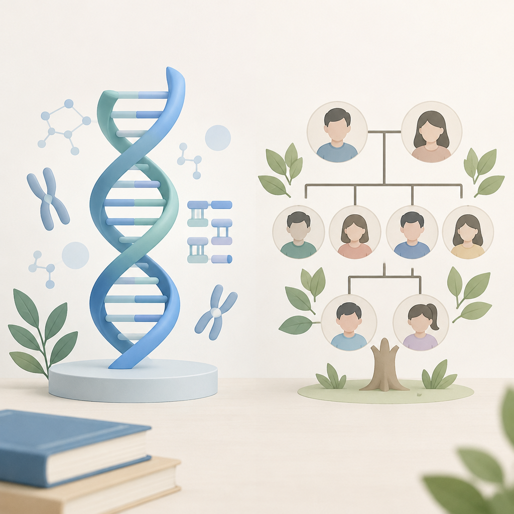 展示遗传信息传递概念与家族健康记录之区别的AI生成说明图 (AI 생성 이미지)
